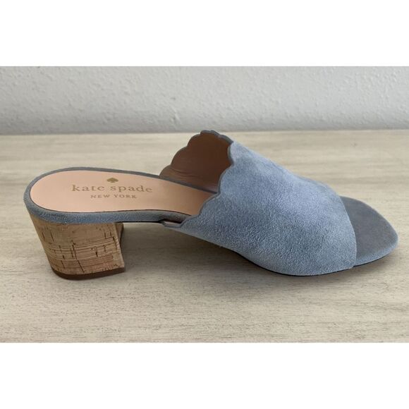 Kate Spade Blythe Mule Sandals Sz 6.5 Blue Suede Designer Minimalist Resort Chic - Picture 4 of 16